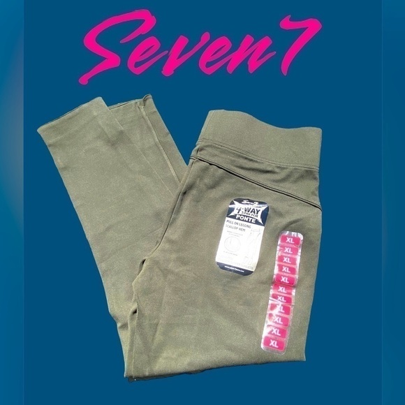 SEVEN7 4 Way Stretch Scallop Hem PullOn Ponte Leggings Size XL Pretty Olive NWT. - Picture 2 of 13